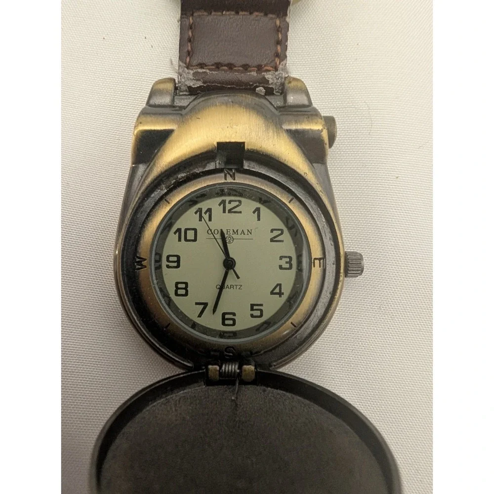 Vintage Coleman Clip-On Field Watch 40-344 Brass Tone Leather Strap
